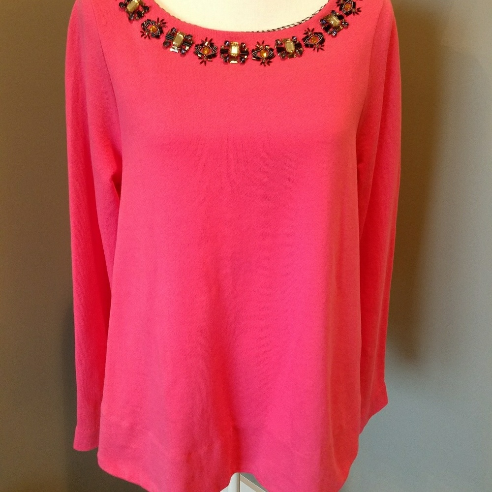 NWT Crown & Ivy Pink Top w/ Jeweled Neck